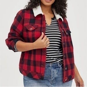NWT Torrid Red & Black Buffalo Plaid Sherpa Flannel Button Up Jacket
